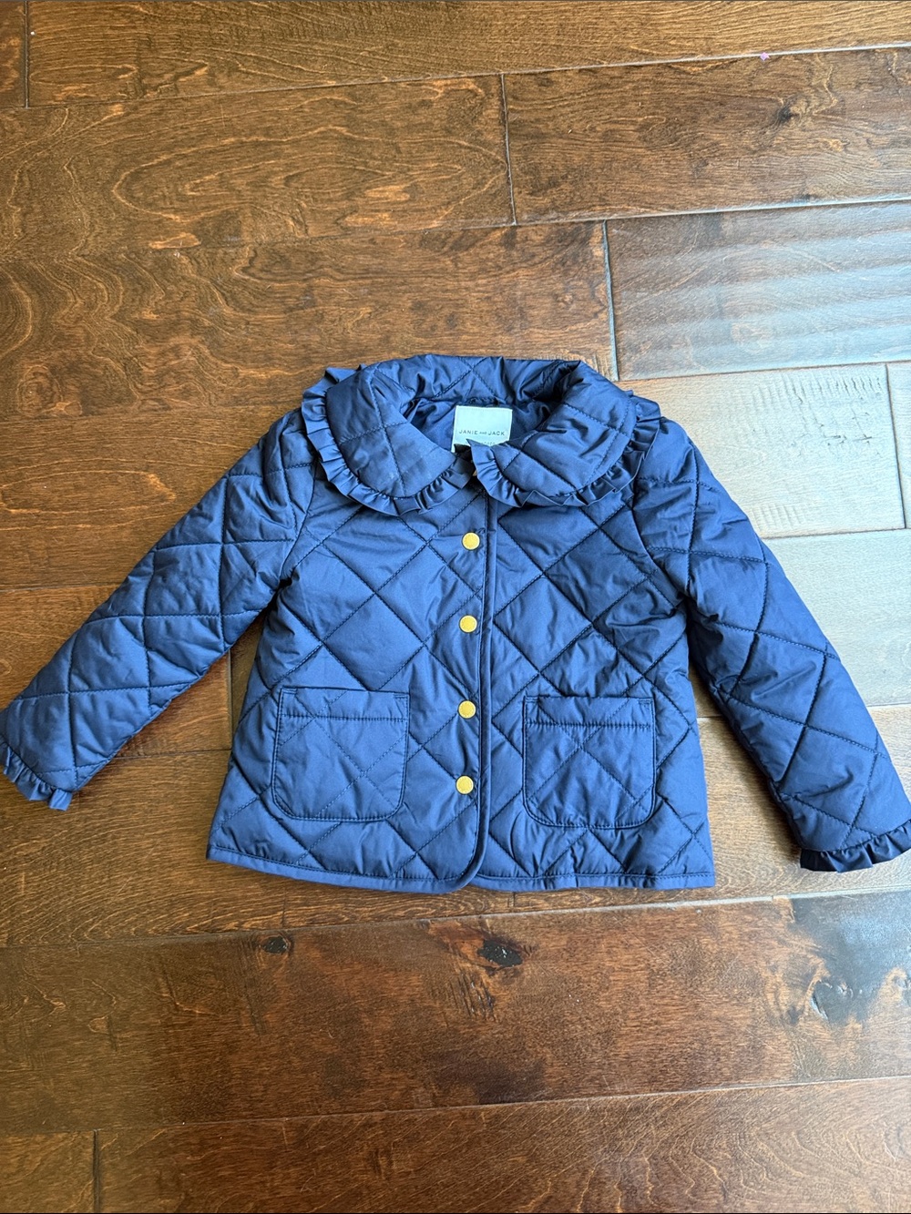 Girls' 2T Navy Quilted Puffer Jacket with Ruffle Collar - Janie & Jack